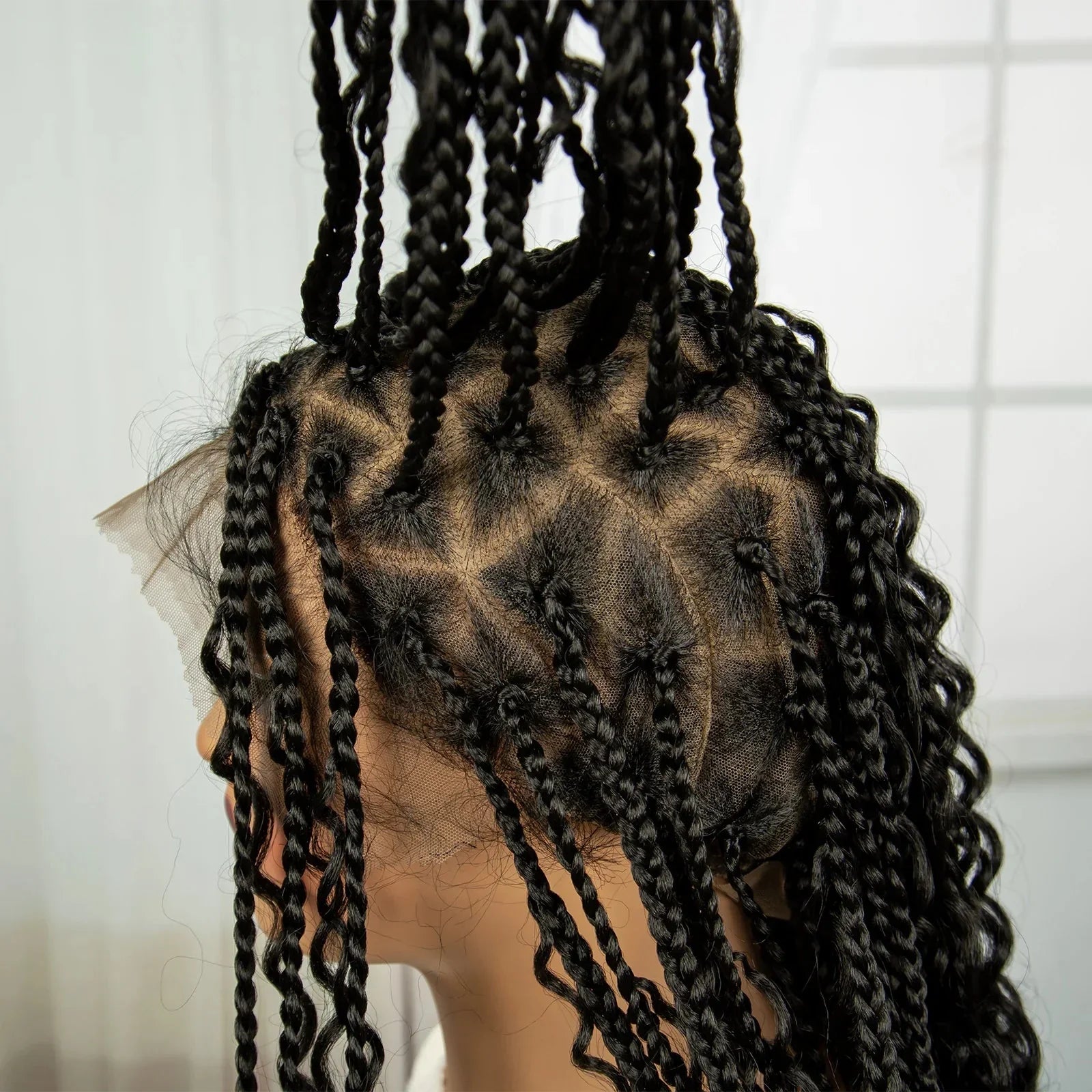 32 Inch Natural Curly Boho Box Braids Wig - Knotless - Full Lace - Synthetic - with Baby Hair