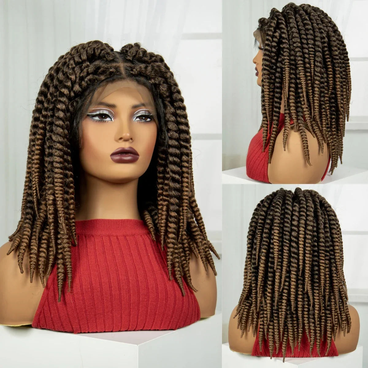 16" Knotless Box Twist Braids Wig | Full Lace | Baby Hair