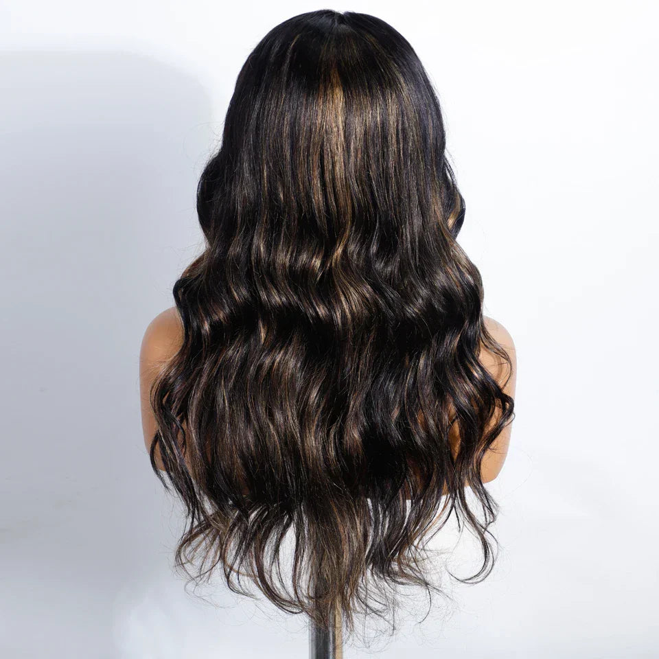 180% Density 1B/27 Ombre Highlight Body Wave Wig | 4x4 Transparent Lace Front Human Hair (Pre-Plucked)