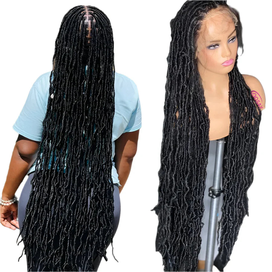 40" Dreadlocks & Box Braids Wig | Faux Locs | Full Lace HD | #1B Black | Dosay Braids