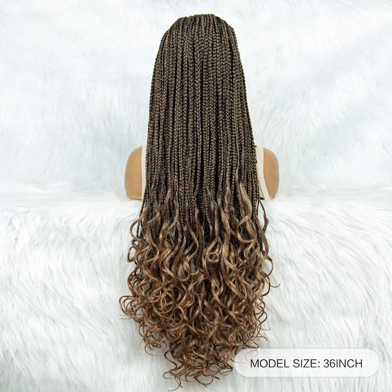 36" Knotless Braids Wig with Curly Ends | Lace Front | Synthetic Hair | Black Women