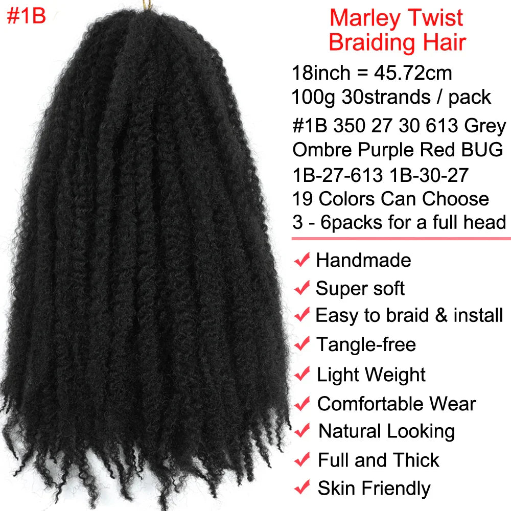 18" Marley Twist Braiding Hair | Crochet Braids | Afro Twist Kinky Hair Extensions | Ombre Colors | 30 Strands/Pack
