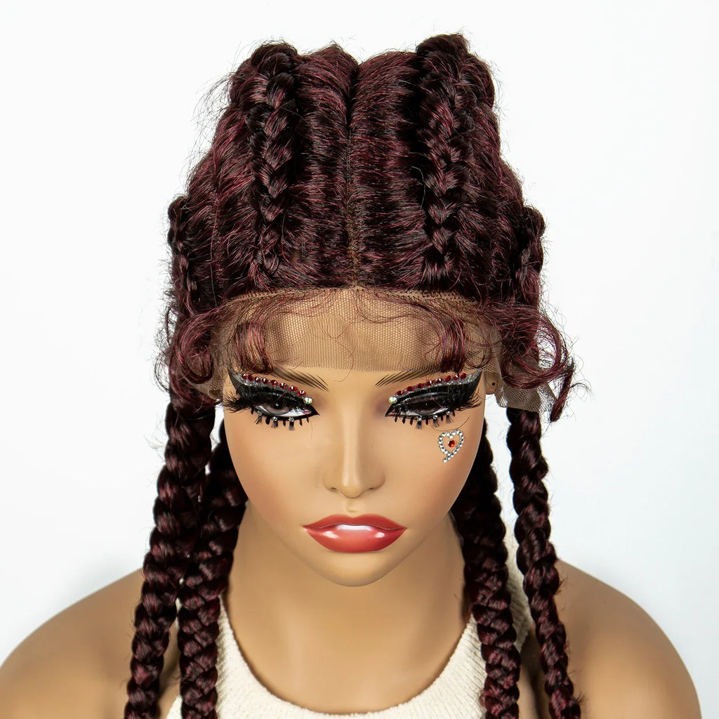 36" 27/613 Blonde Cornrow Braided Wig | Lace Frontal Box Braids | Synthetic Wig with Baby Hair for Black Women