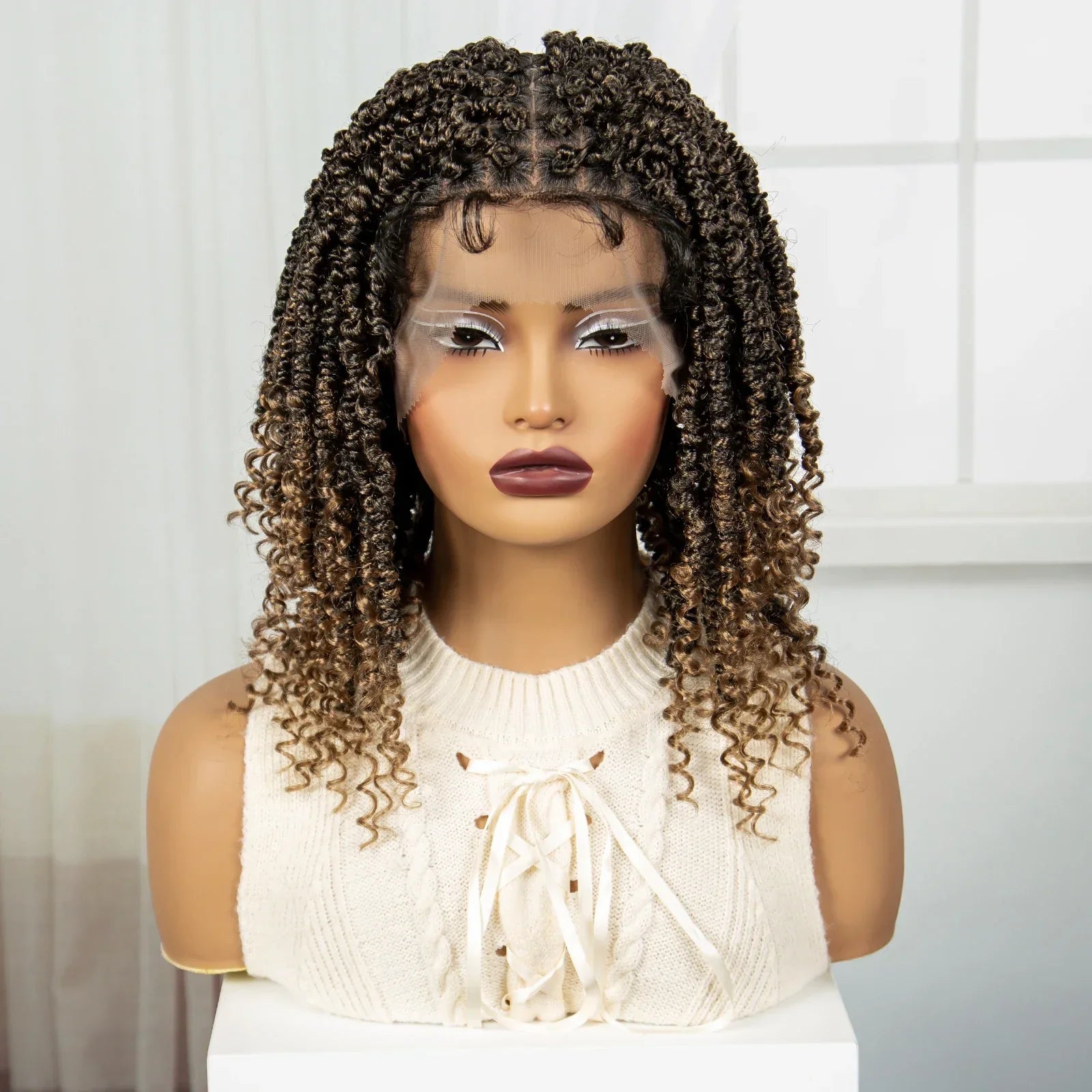 14" Full Lace Twisted Braids Wig with Baby Hair | Natural Looking Synthetic Lace Frontal Braided Wig for Black Women