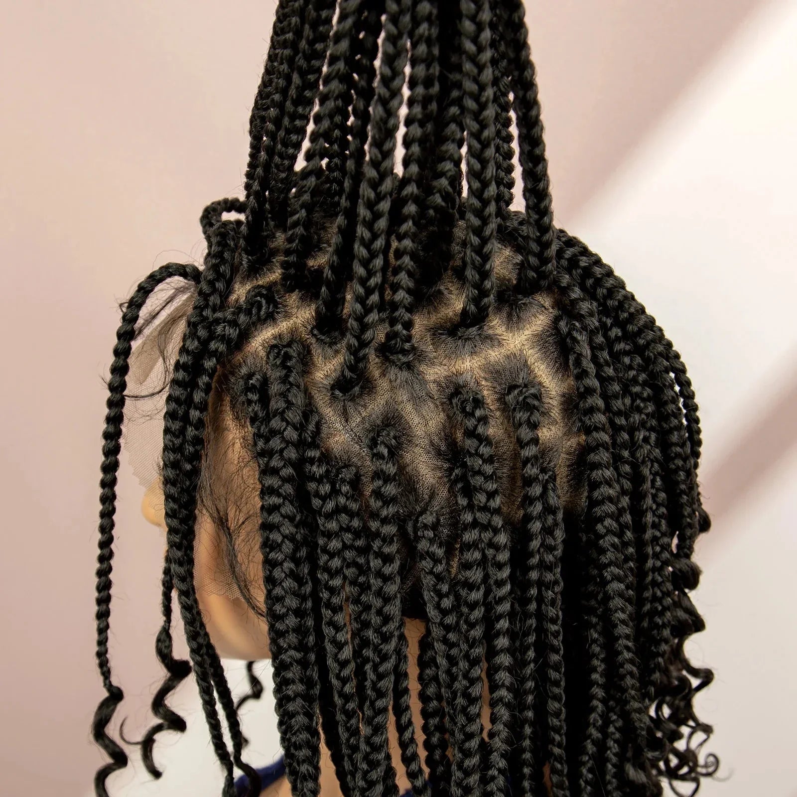 16" Short Brown Box Braided Full Lace Wig | Curly Ends | African Braids | Black Women