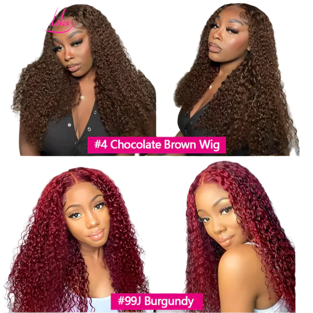 30" Curly Burgundy & Chocolate Brown 13x6 HD Lace Frontal Wig | 99J Colored Human Hair Wig for Women | Deep Wave