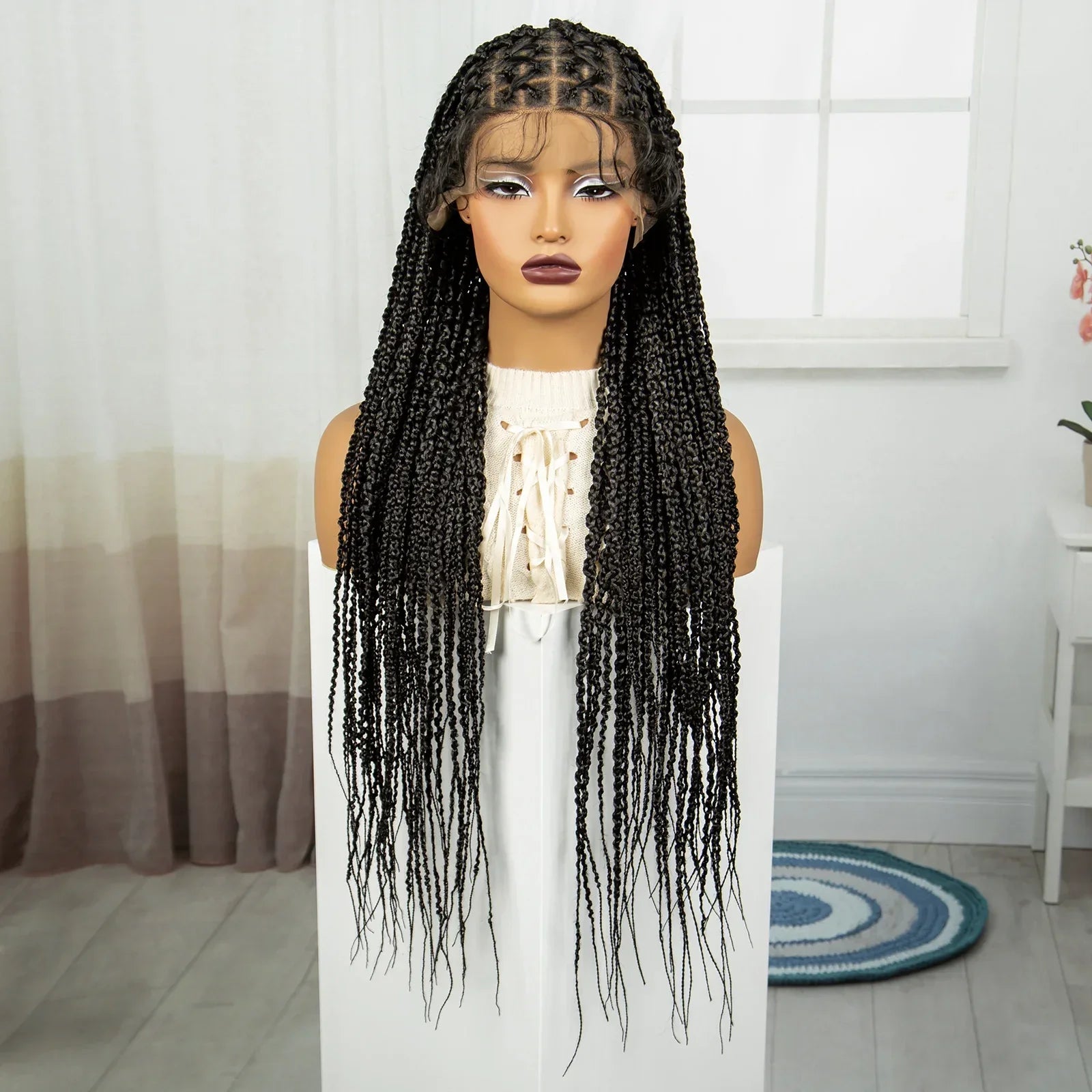 36" Cornrow Knotless Box Braids Wig | Full Lace Frontal | Baby Hair