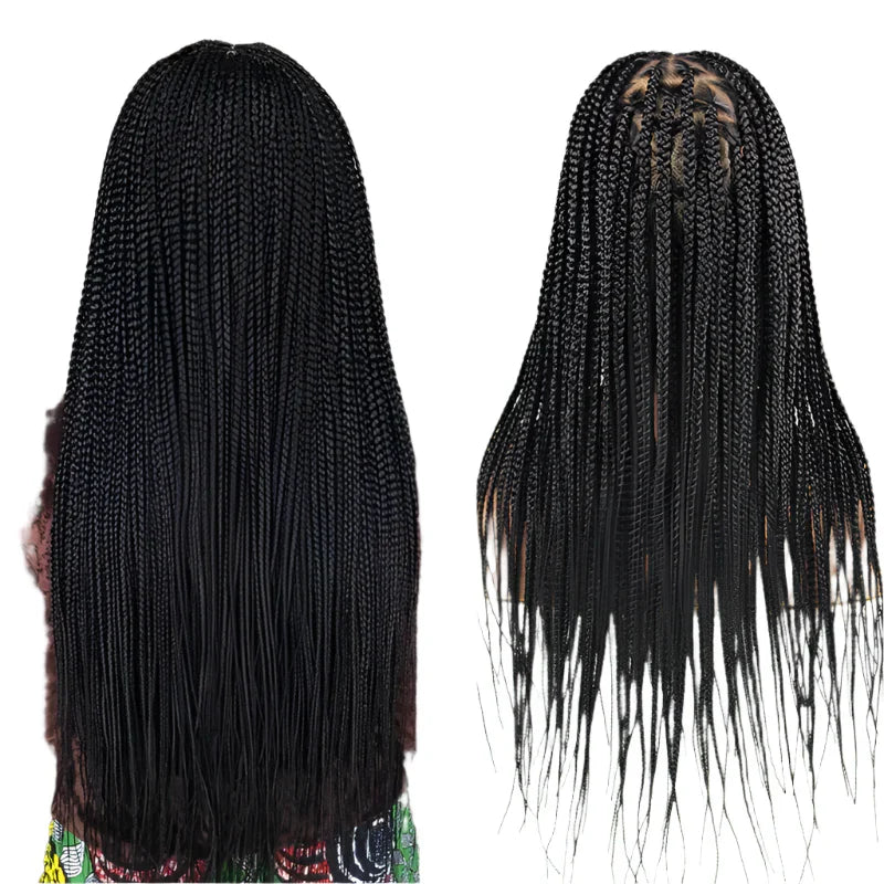 26" Triangle Box Braids Wig | Cornrow Accents | Knotless Braids | Lace Frontal | Synthetic Hair | Black Women