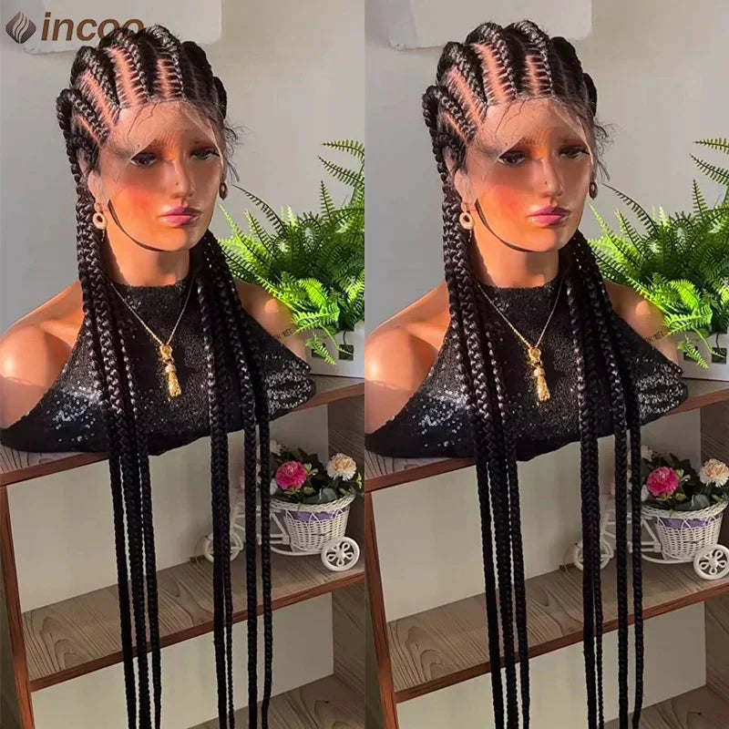 36" Twist Braids Lace Front Wig | Cornrow & Dutch Braids | Baby Hair | Synthetic Full Lace Wig