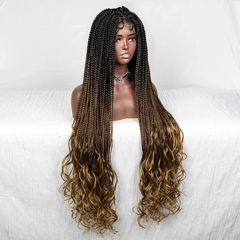 36" Water Wave Braided Wig | Lace Front | Baby Hair | Long Braids
