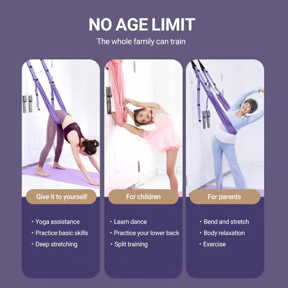 Aerial Yoga Strap Pull Rope Woman Hammock Stretch Leg Splits Trainer Gym Belt