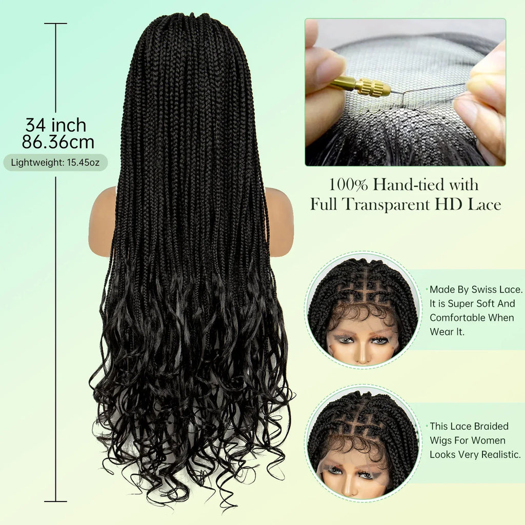 34" Water Wave Knotless Box Braids Wig | Full Lace | Baby Hair | Easy Style