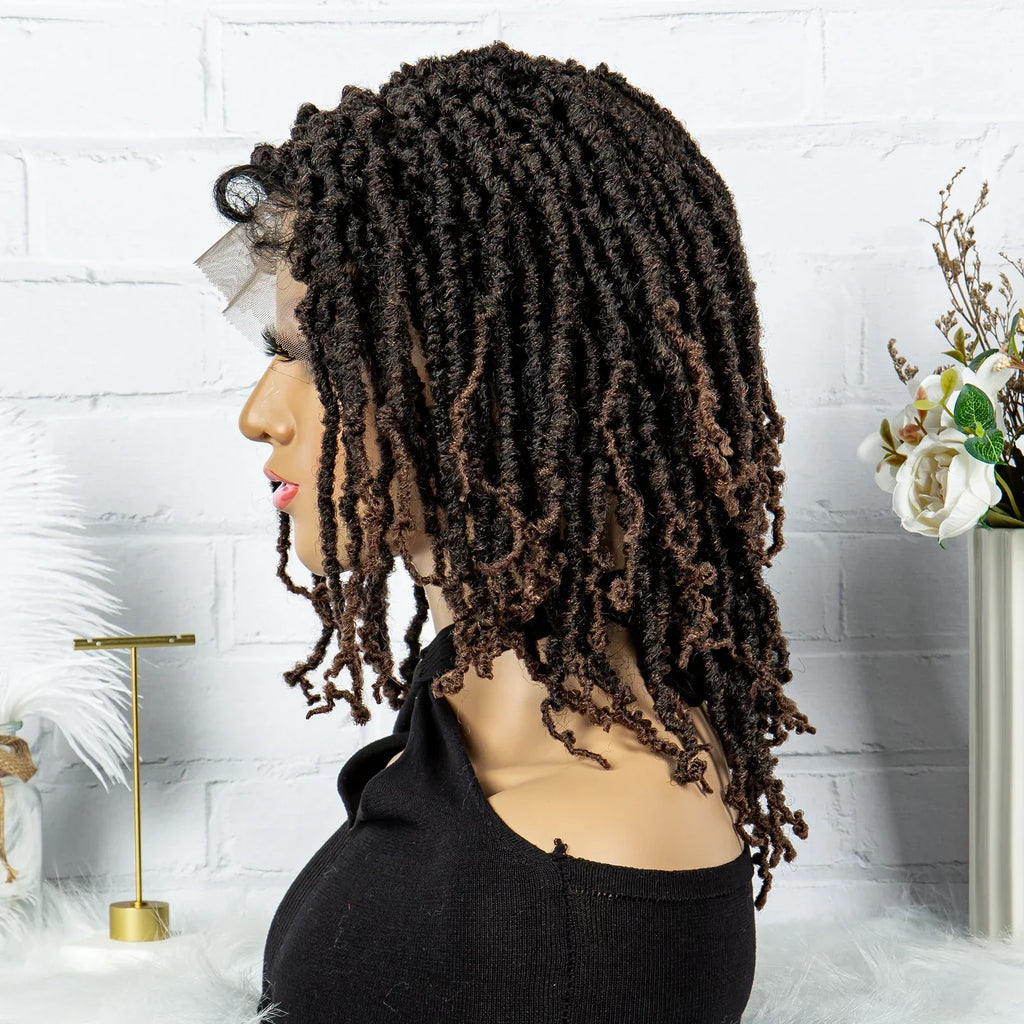 14" Knotless Butterfly Locs Lace Front Wig | Synthetic Dreadlock Braids | Black Women