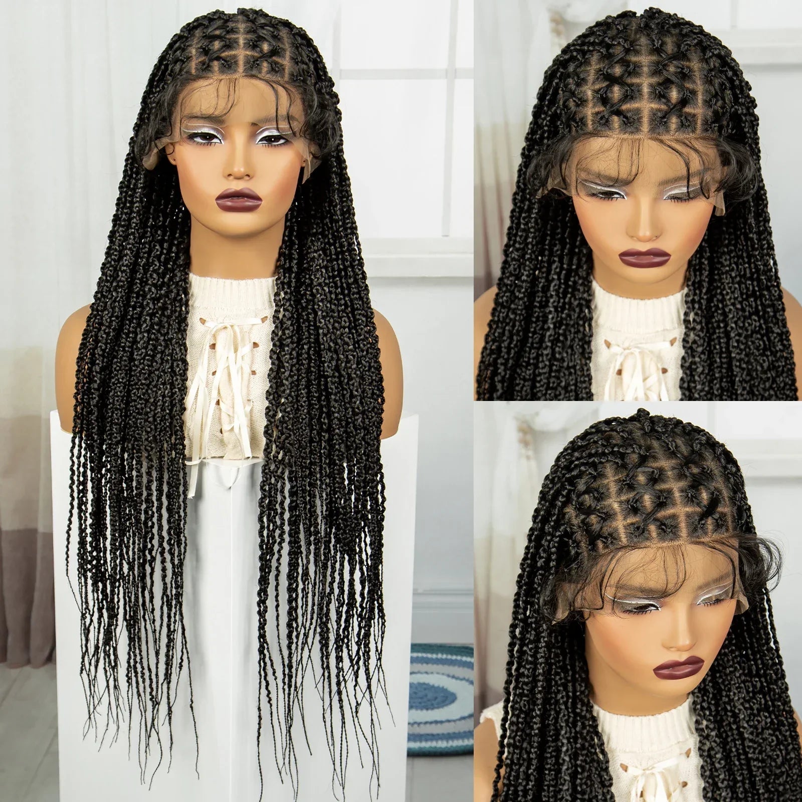 36" Cornrow Knotless Box Braids Wig | Full Lace Frontal | Baby Hair