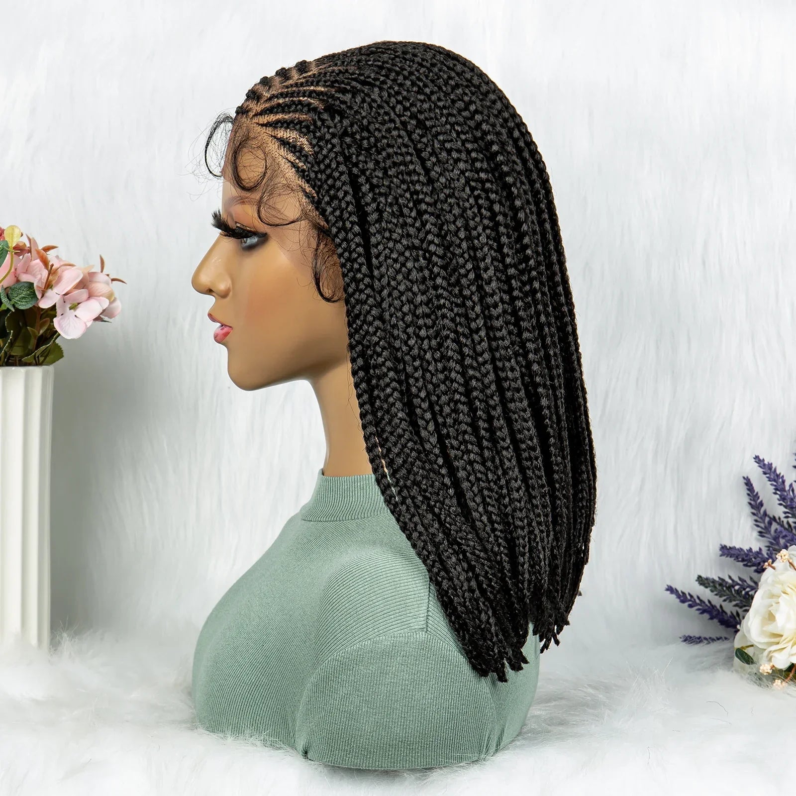 16" Short Knotless Box Braids Bob Wig | Lace Front | Afro Braided Hair