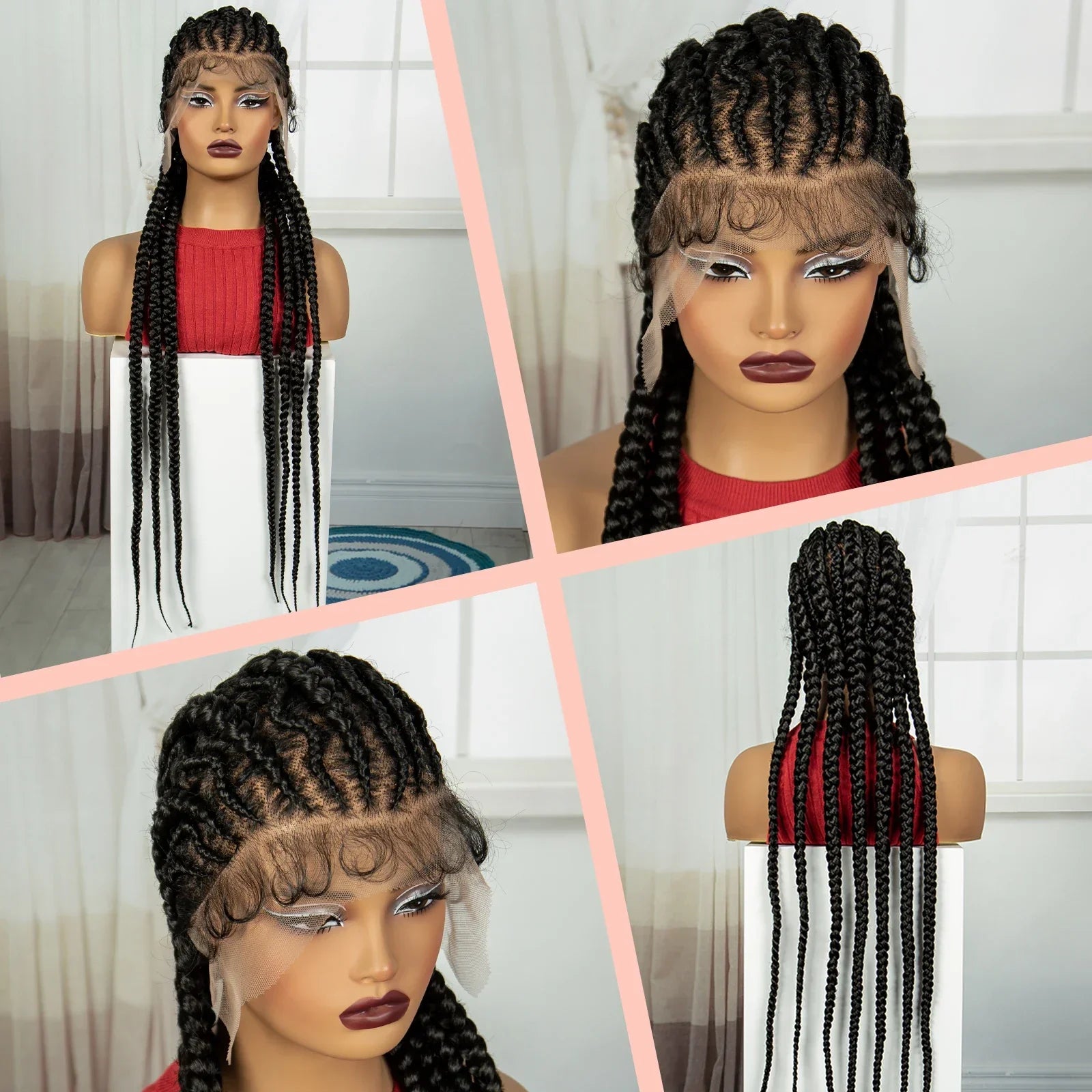 36" Handmade Knotless Cornrow Braids Wig | Transparent Lace Front | Baby Hair