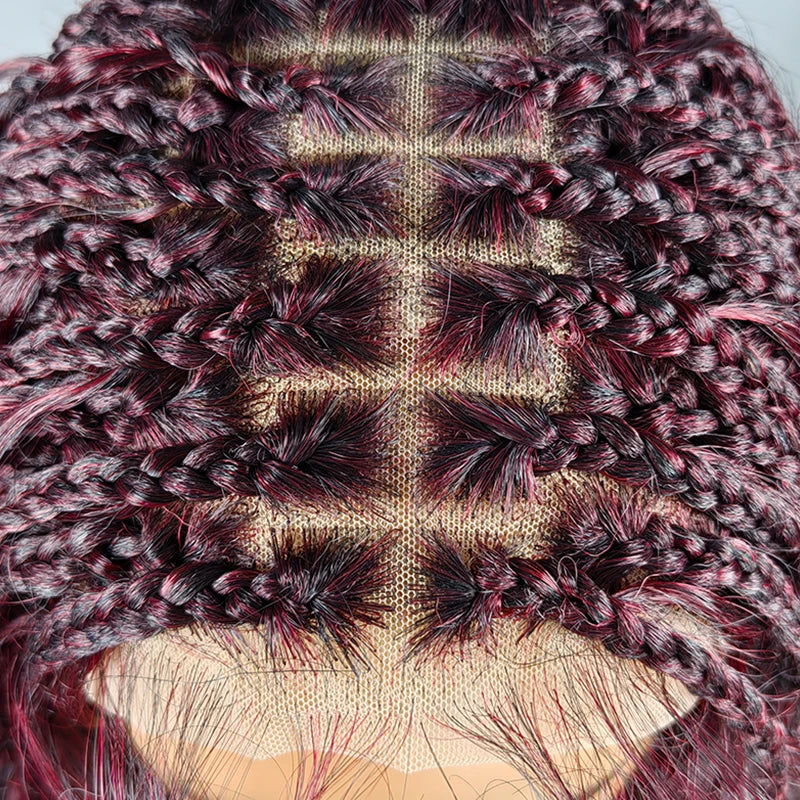 24" Boho Box Braids Lace Frontal Wig | Deep Wave Goddess Braids | Curly Ends | Black Full Lace Synthetic Wig