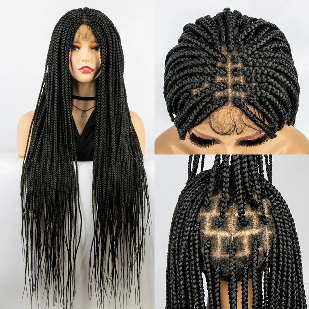 36" Knotless Box Braids Full Lace Wig | Crochet Braids | Synthetic Braiding Hair | Black Women