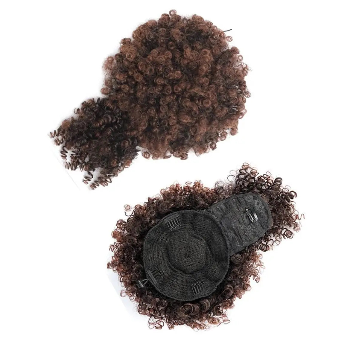 Afro Puff Kinky Curly Drawstring Ponytail Extension with Bangs | Synthetic Updo Hairpiece for Black Women | 12 Inch