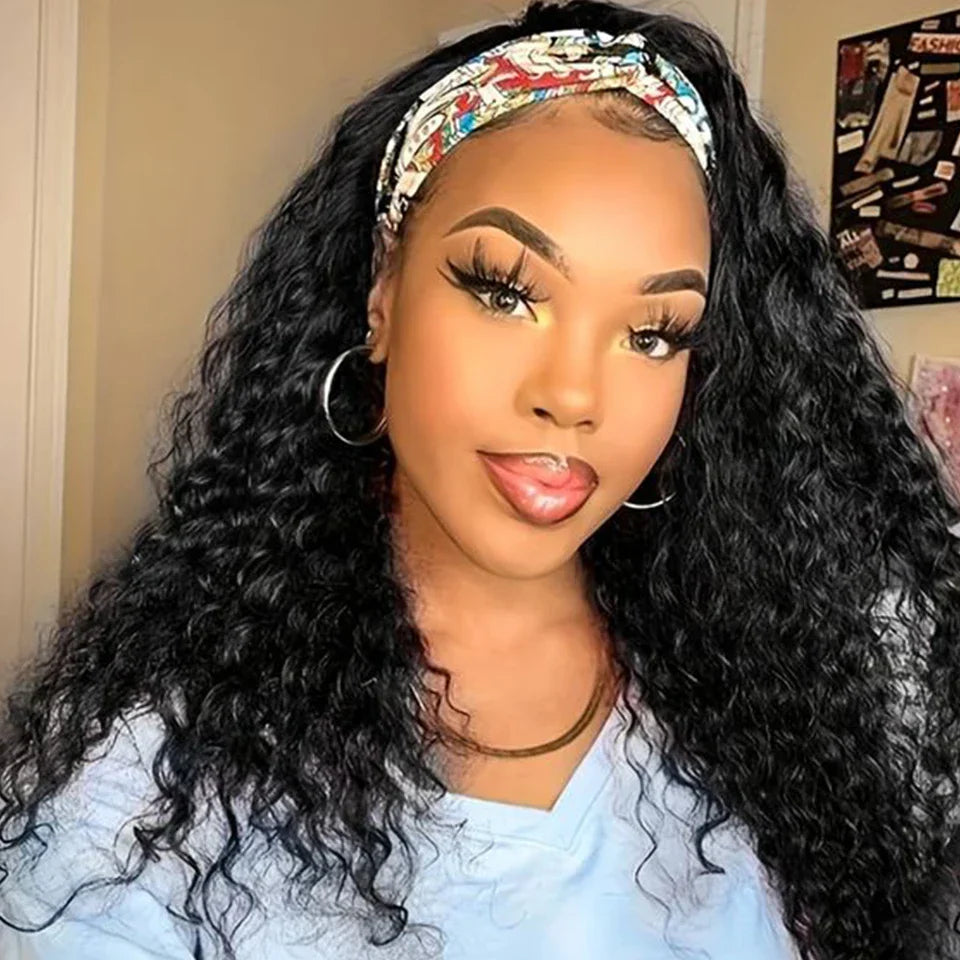 250% Density Mongolian Jerry Curly Headband Wig | Glueless Kinky Curly Remy Human Hair (Full Machine Made)