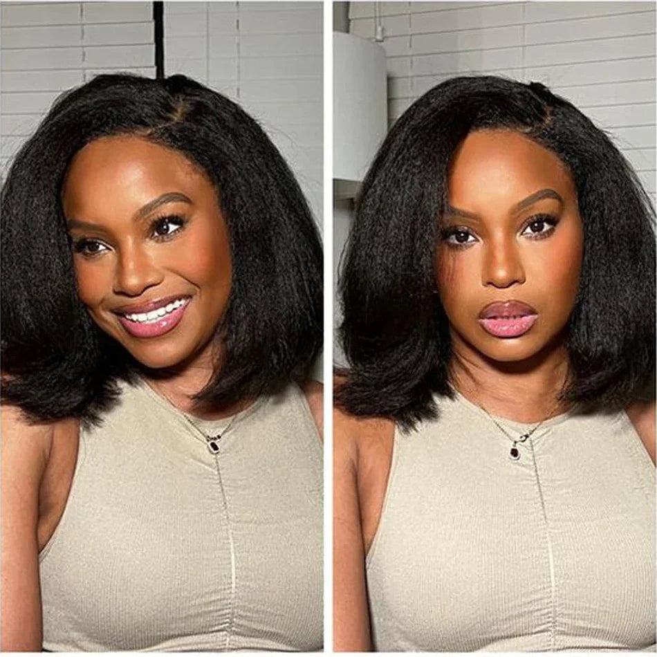 13x4 Glueless Kinky Straight Bob Wig | Ready-to-Wear | Brazilian Remy Hair | HD Transparent Lace