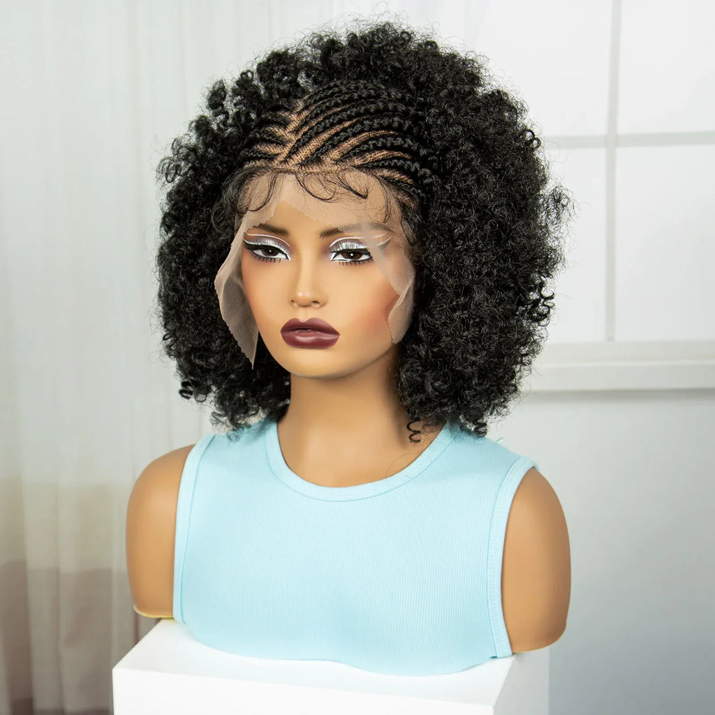 Afro Kinky Curly Braids Wig | Cornrow Accents | Full Lace | Baby Hair