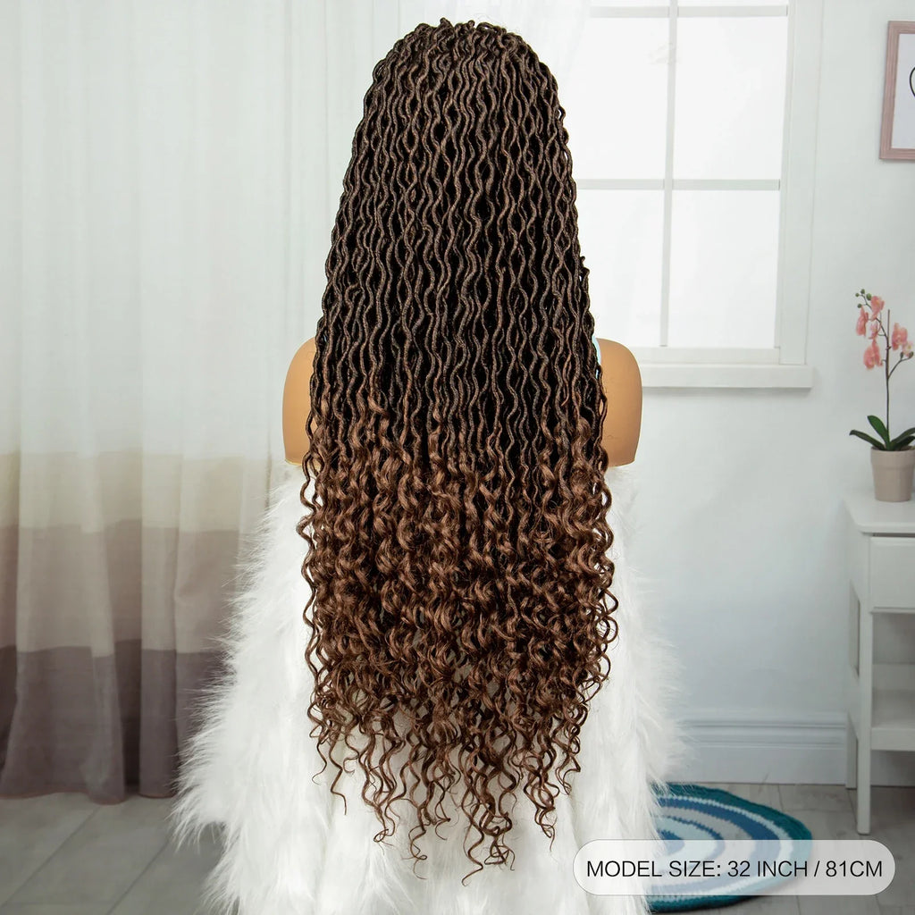 32" Water Wave Dreadlocks & Knotless Braids Wig | Lace Front | Baby Hair
