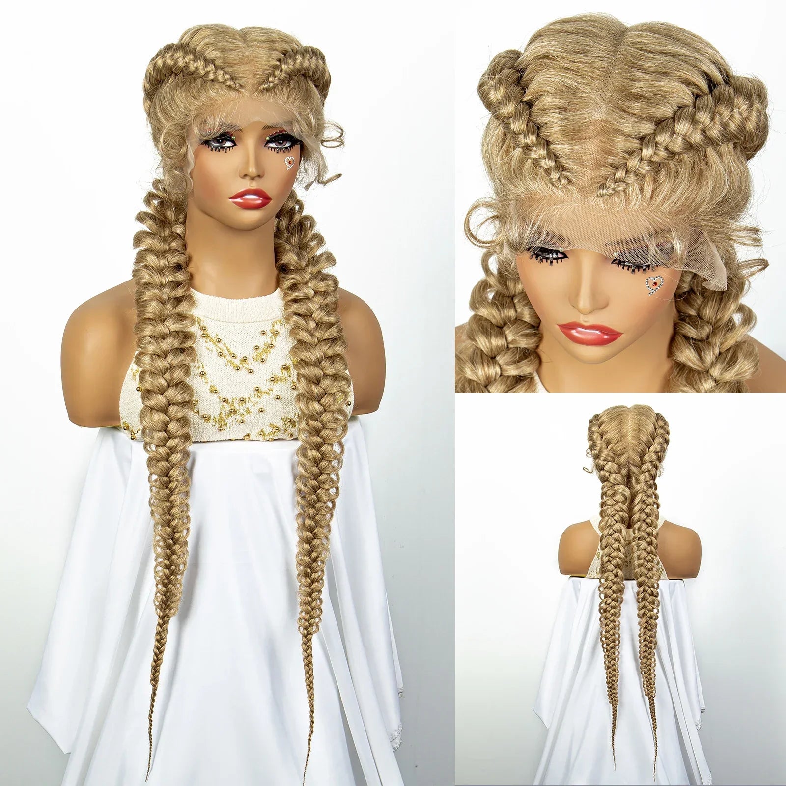 1B/30 Dark Brown Dutch Box Braids Wig | Synthetic Lace Frontal | Fishtail Braids | With Baby Hair | For Black Women