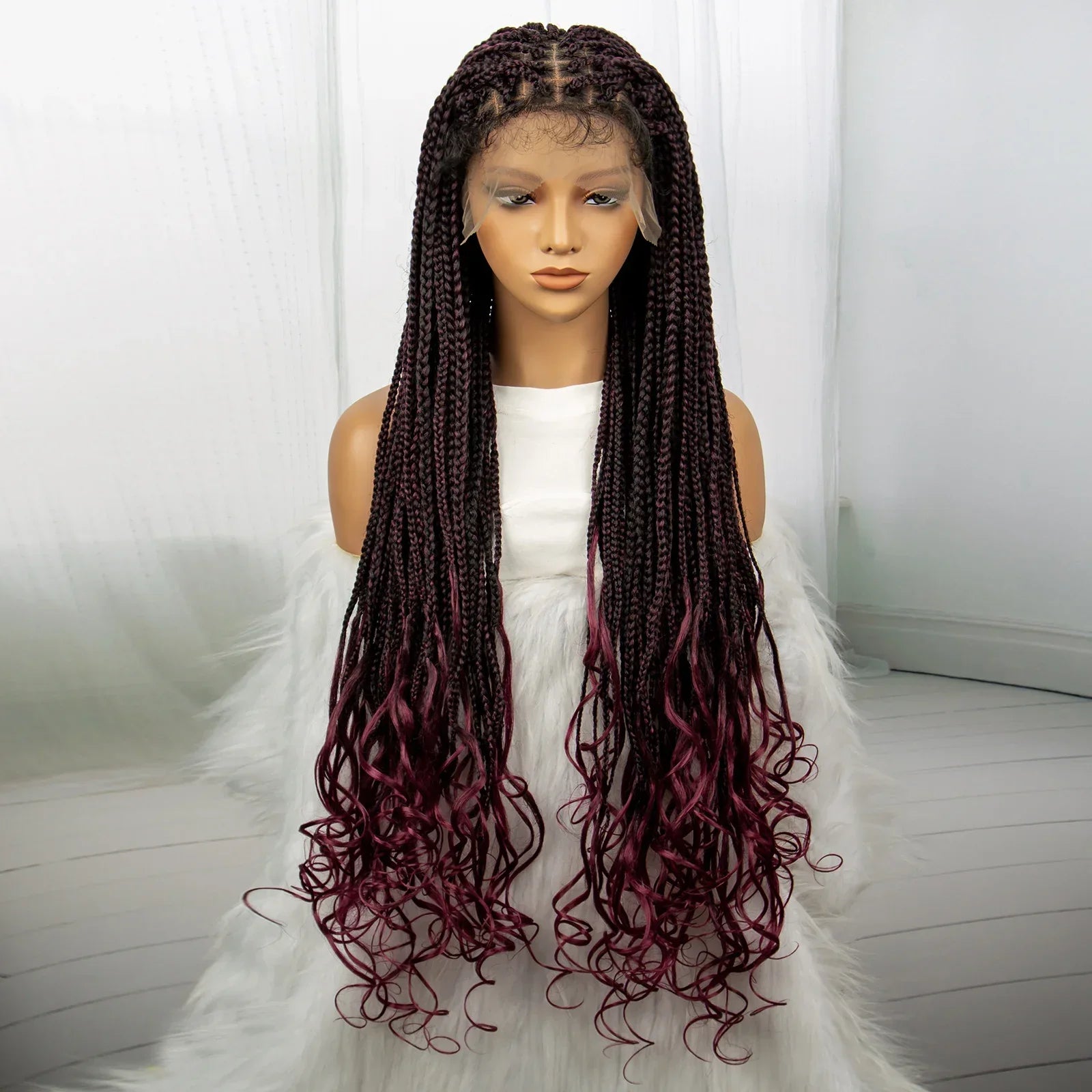 36" Knotless Braids Wig with Curly Ends | Lace Front | Synthetic Hair | Black Women