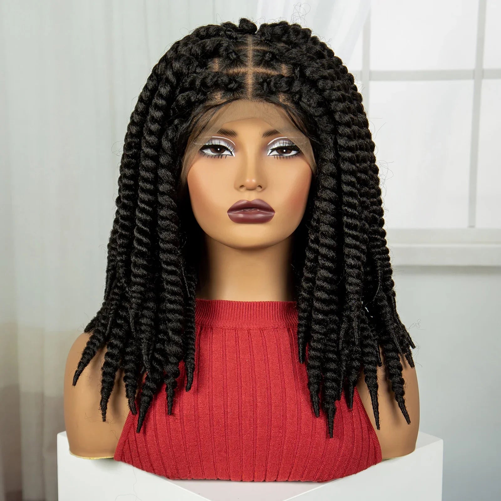 16" Twist Knotless Braids Wig | HD Full Lace | Baby Hair | Natural Look