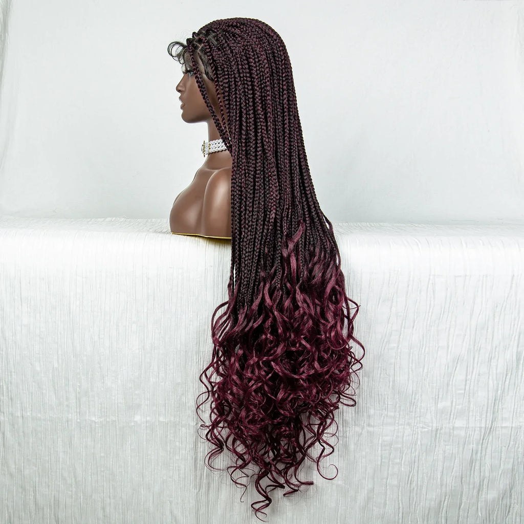 36" Water Wave Braided Wig | Lace Front | Baby Hair | Long Braids