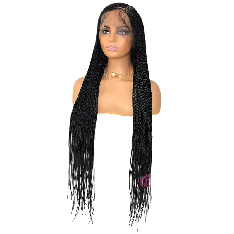 36" Full Lace Box Braids Wig - Double Braided - Synthetic - with Baby Hair - Medium Brown Lace
