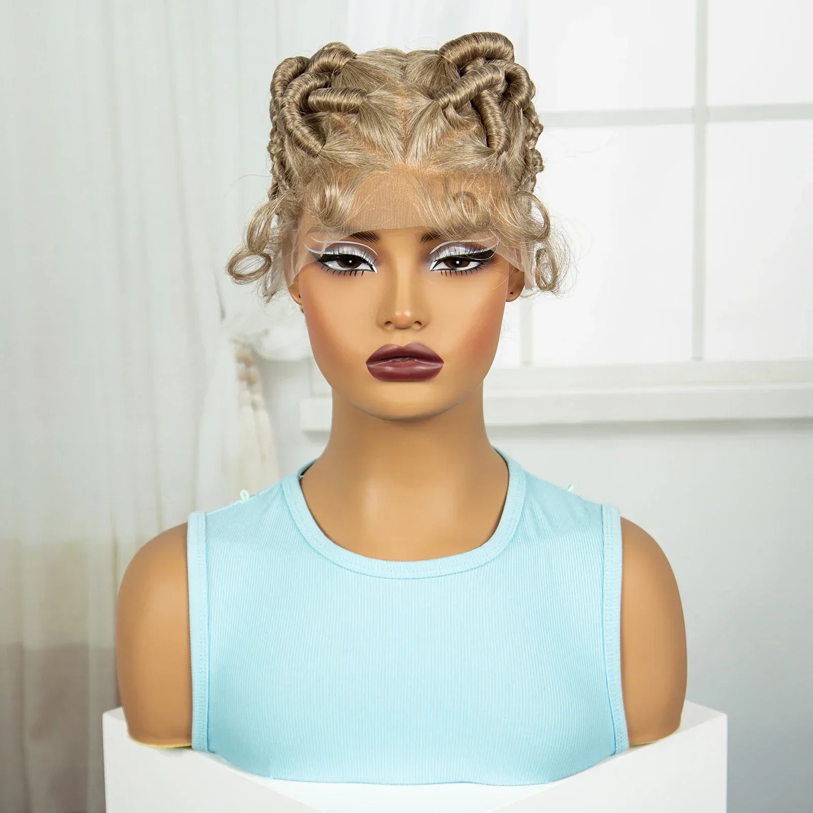 613 Blonde Short Handmade Bantu Knotless Braids Wig | Full Lace