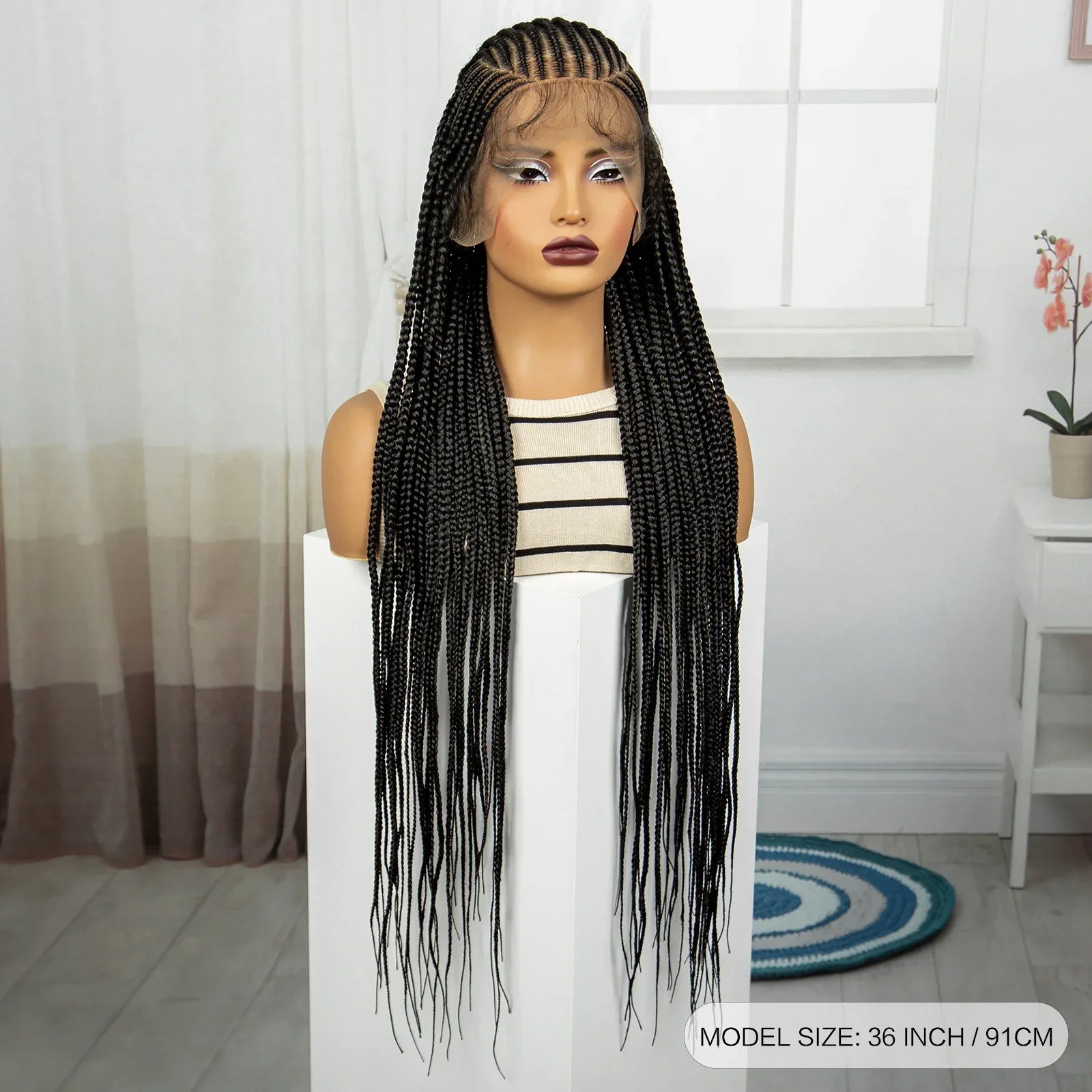 36" Natural Knotless Cornrow Braids Wig | Transparent Full Lace | Baby Hair