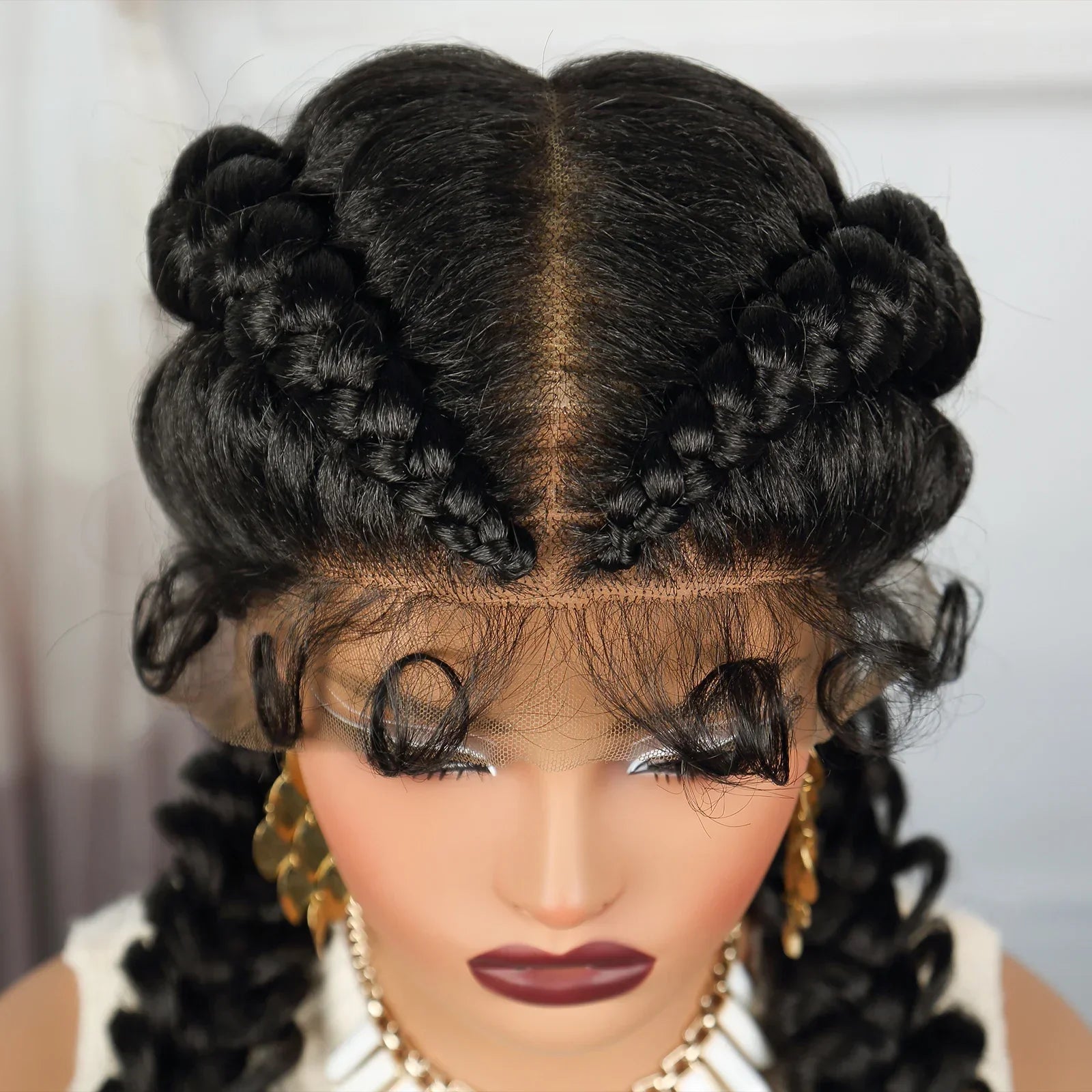 36" Blonde Twisted Braids Wig | Transparent Lace Front | Baby Hair