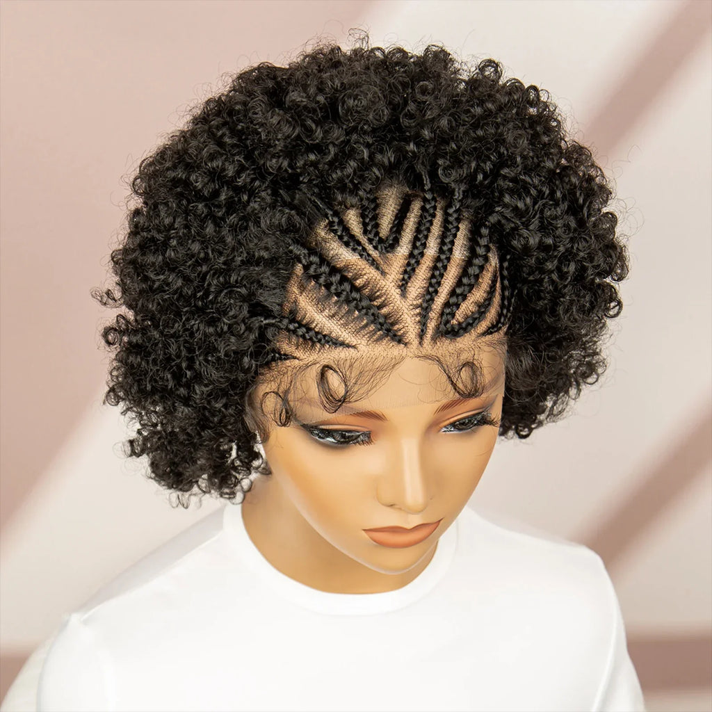 Afro Curly Cornrow Braided Bob Wig | Baby Hair | Kanekalon Hair | Black Women