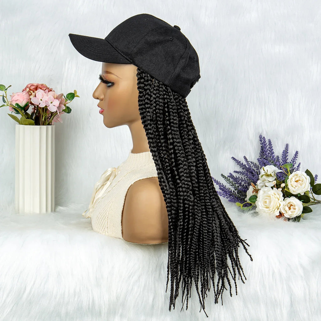 20" Box Braids Baseball Cap Wig | Afro Black Women | Adjustable Hat Wig