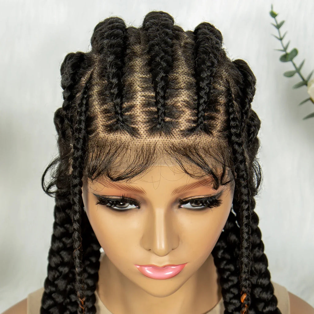 24" Full Lace Cornrow Braided Wig | Orange Boho Braids | Synthetic Lace Wig | Black Women