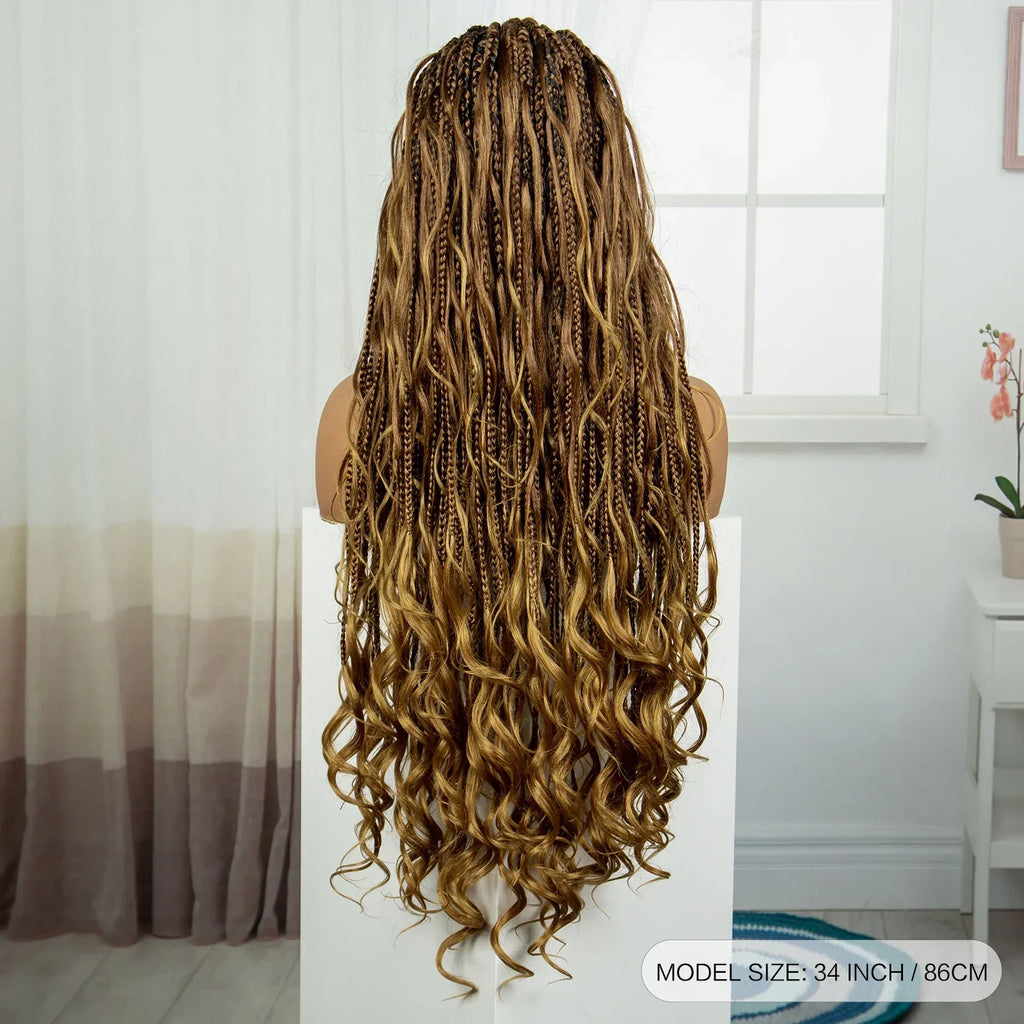 34" Boho Knotless Box Braids Wig | HD Full Lace | Ombre Twist | Baby Hair