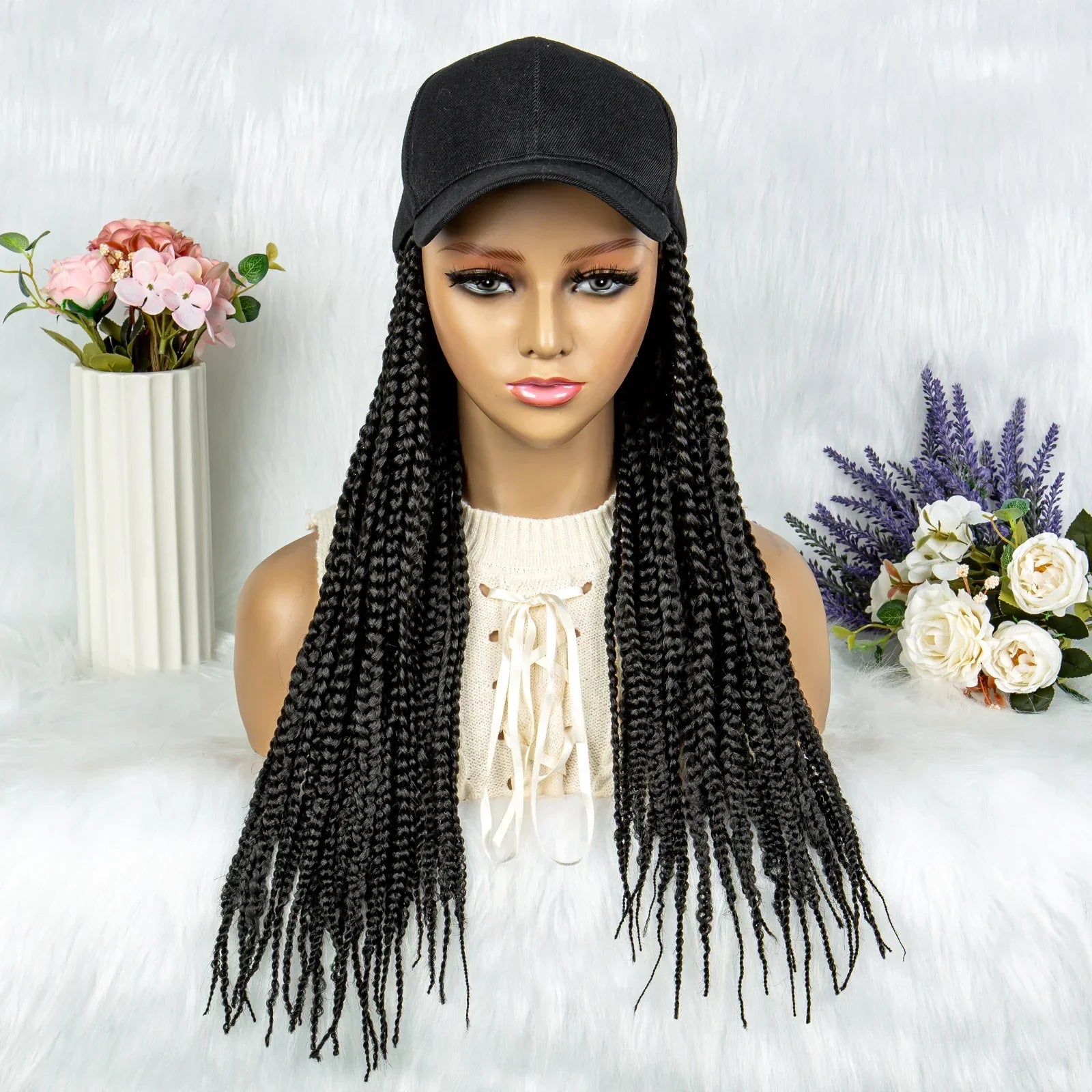 20" Box Braids Baseball Cap Wig | Afro Black Women | Adjustable Hat Wig