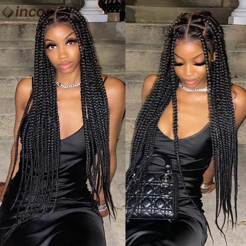 36" Jumbo Knotless Box Braided Full Lace Front Wig | Cornrows | Synthetic Braids | Black Women