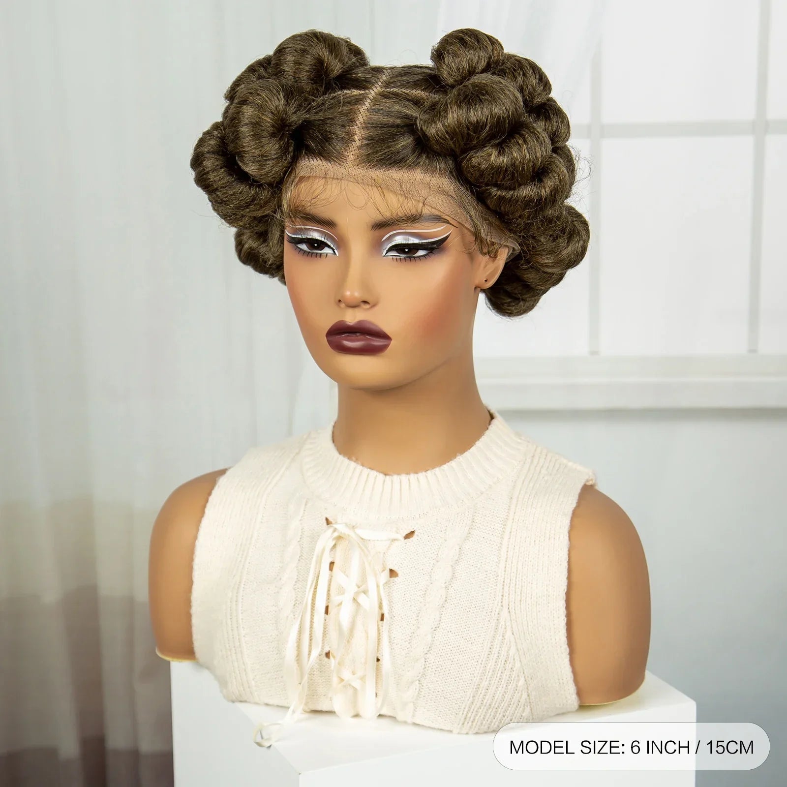 6" Short Cute Burgundy Bantu Knotless Braids Wig | Transparent Full Lace