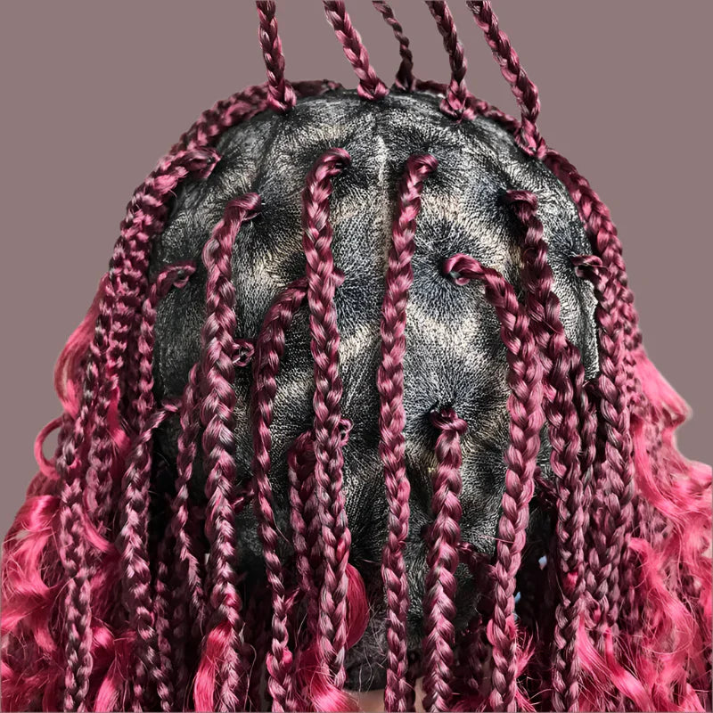 22" Curly End Box Braided Full Lace Front Wig | Goddess Locs | Bohemian Braids | Synthetic Wig