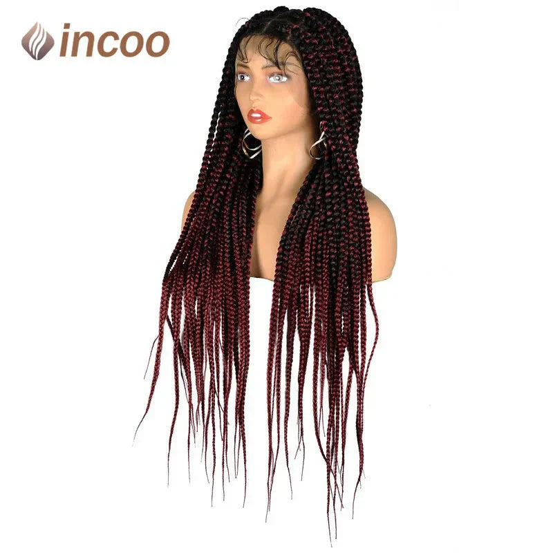 36" Large Square Knotless Box Braids Wig | Full Double Lace | Baby Hair | Kanekalon