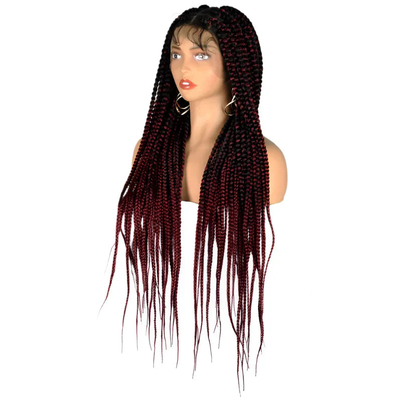 36" Knotless Large Square Box Braids Wig | Full Lace Frontal | Baby Hair | Kanekalon Hair