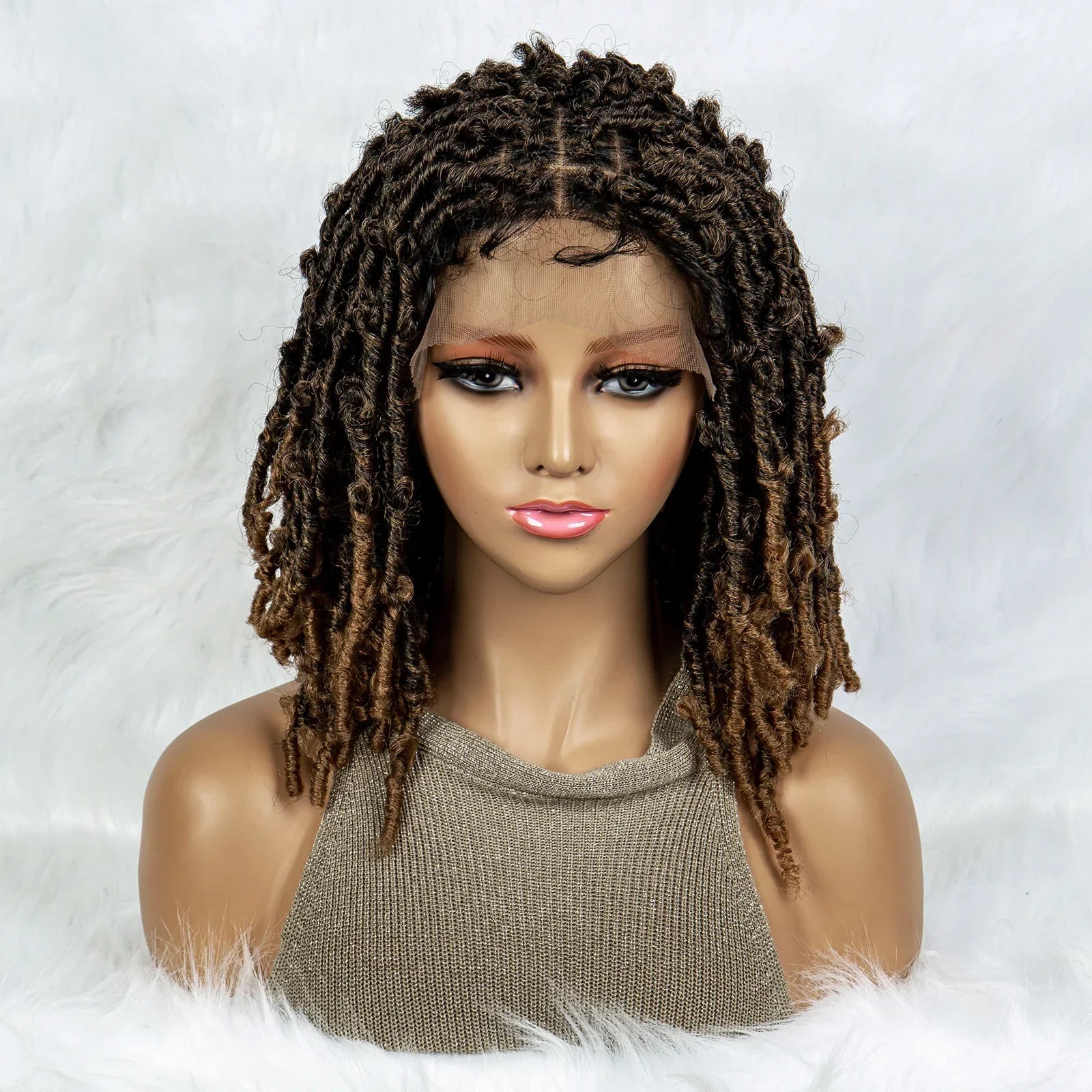 16" Short Knotless Butterfly Locs Wig | Synthetic Lace Front