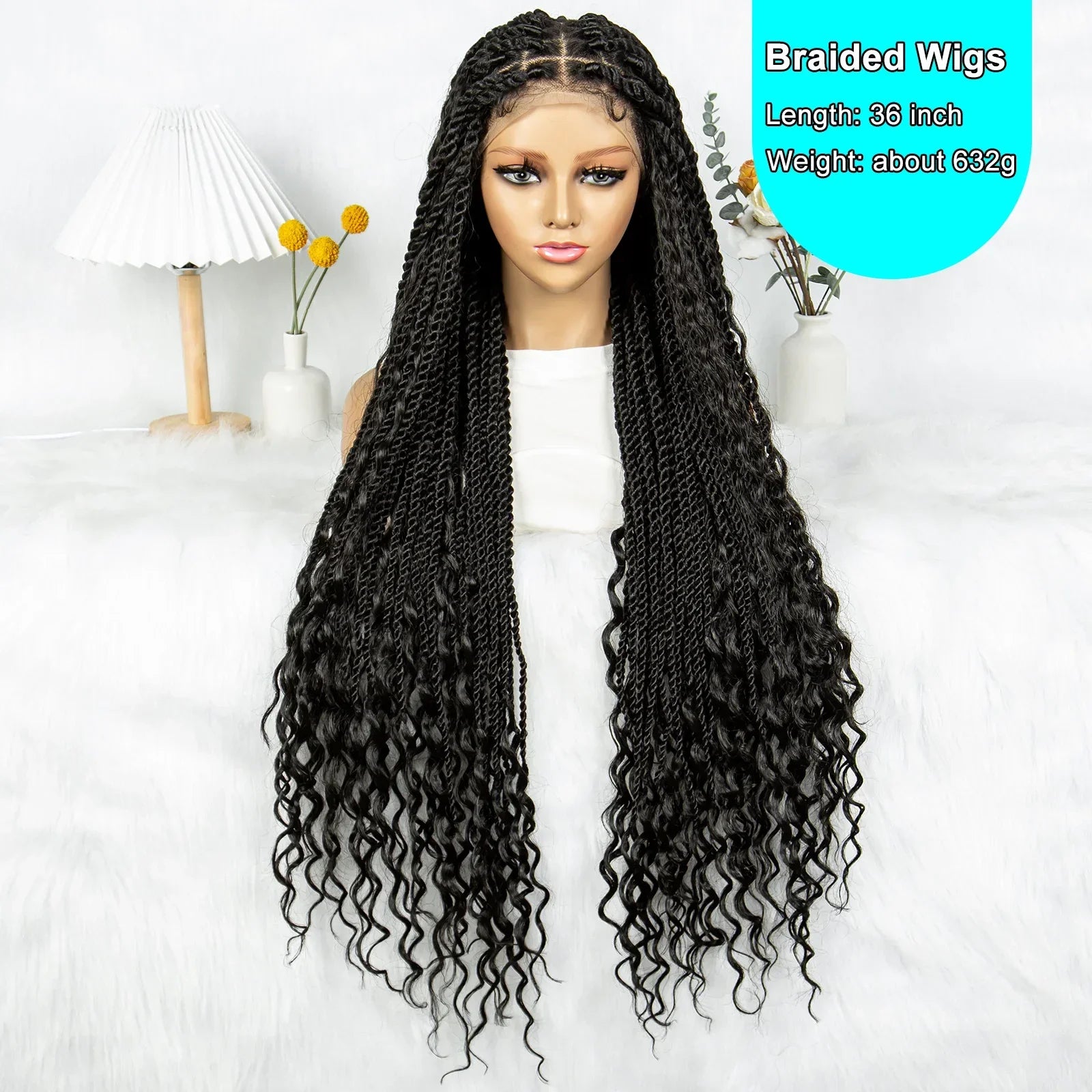 36" Long Island Twist Braided Wig - Knotless Synthetic Full Lace with Baby Hair