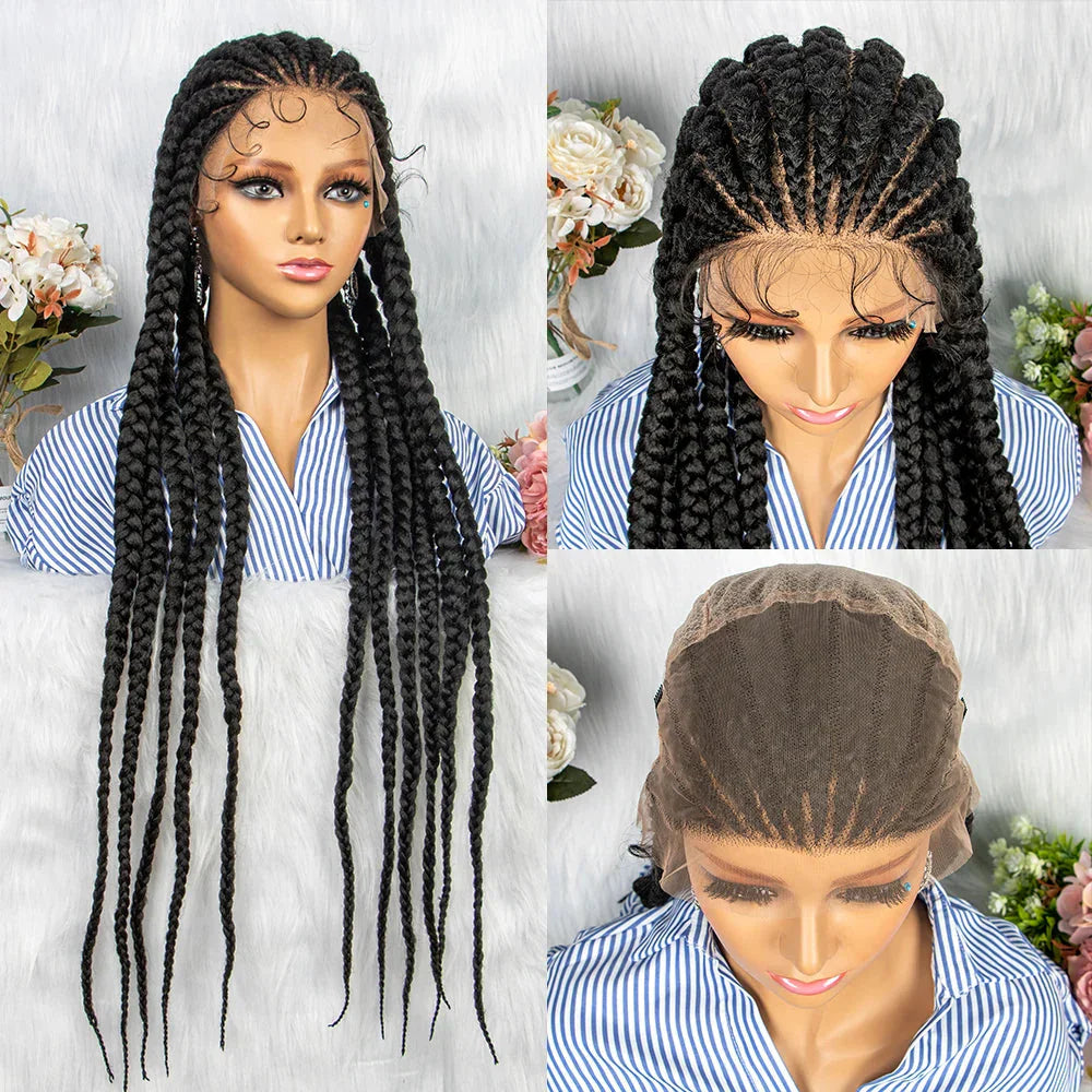 36" Box Braids Full Lace Wig | Baby Hair | Heat Resistant Synthetic Braids | Black Women