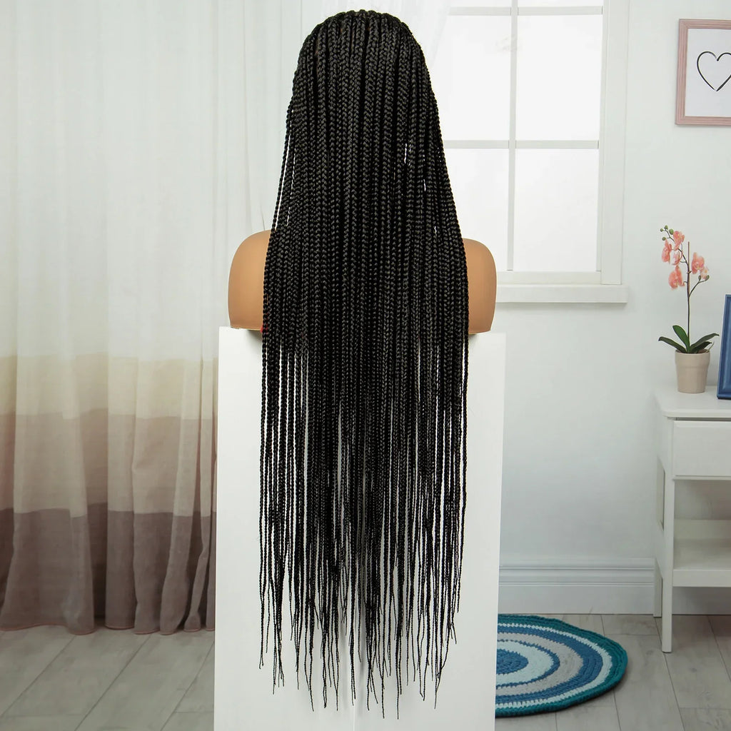 36" Cornrow Braided Full Lace Frontal Wig | Knotless Braids | Synthetic Braided Wig with Baby Hair for Black Women