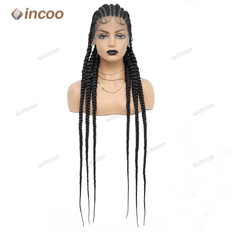 36" Jumbo Cornrow & Knotless Box Braids Wig | Full Lace | Light Brown Lace | Synthetic